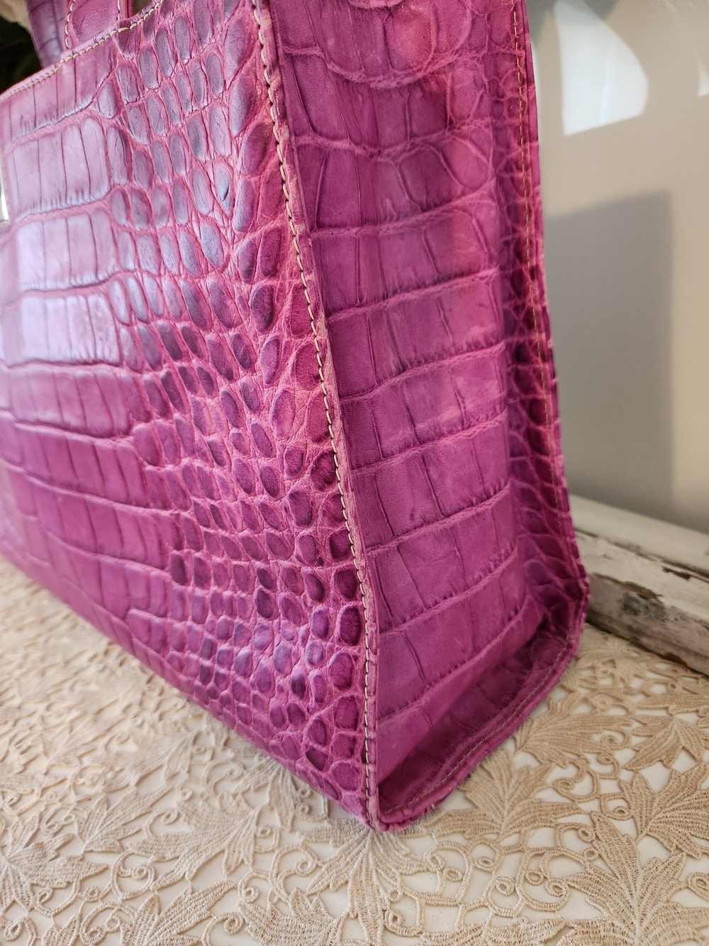 Dooney & Bourke Pink Croc-Embossed Tote Bag - Picture 3 of 12